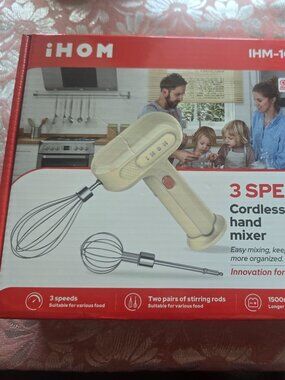 HOM Cordless Hand Mixer – 3 Speeds – Brand New – IHM 1001E
